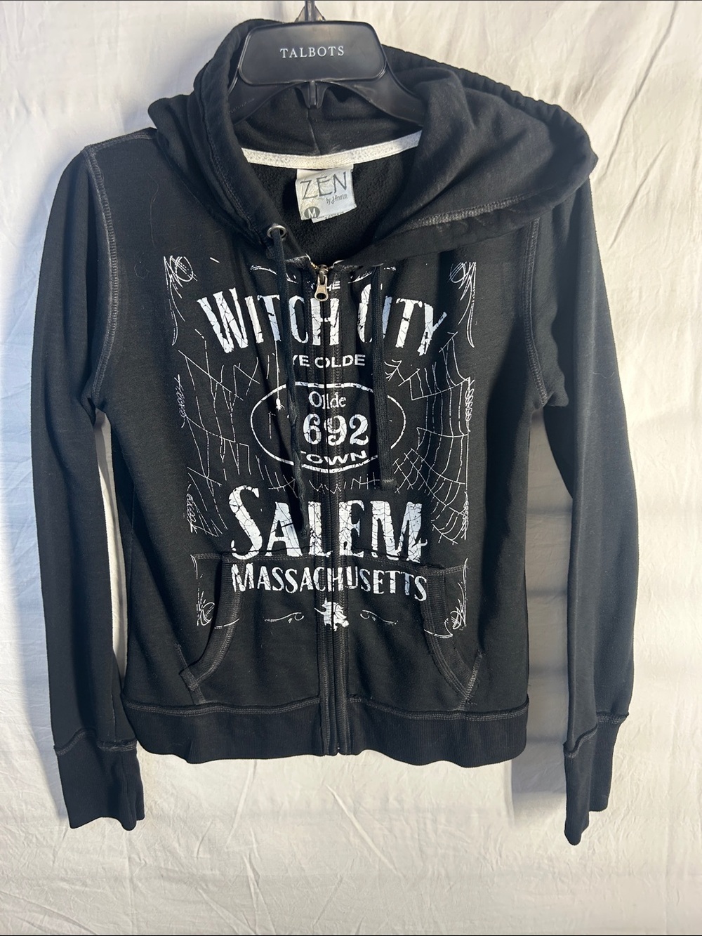 J. America Black Salem Massachusetts Graphic Zip Hoodie